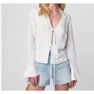 Blank NYC XS White Bell Sleeve Tie Front Shirt Linen Rayon